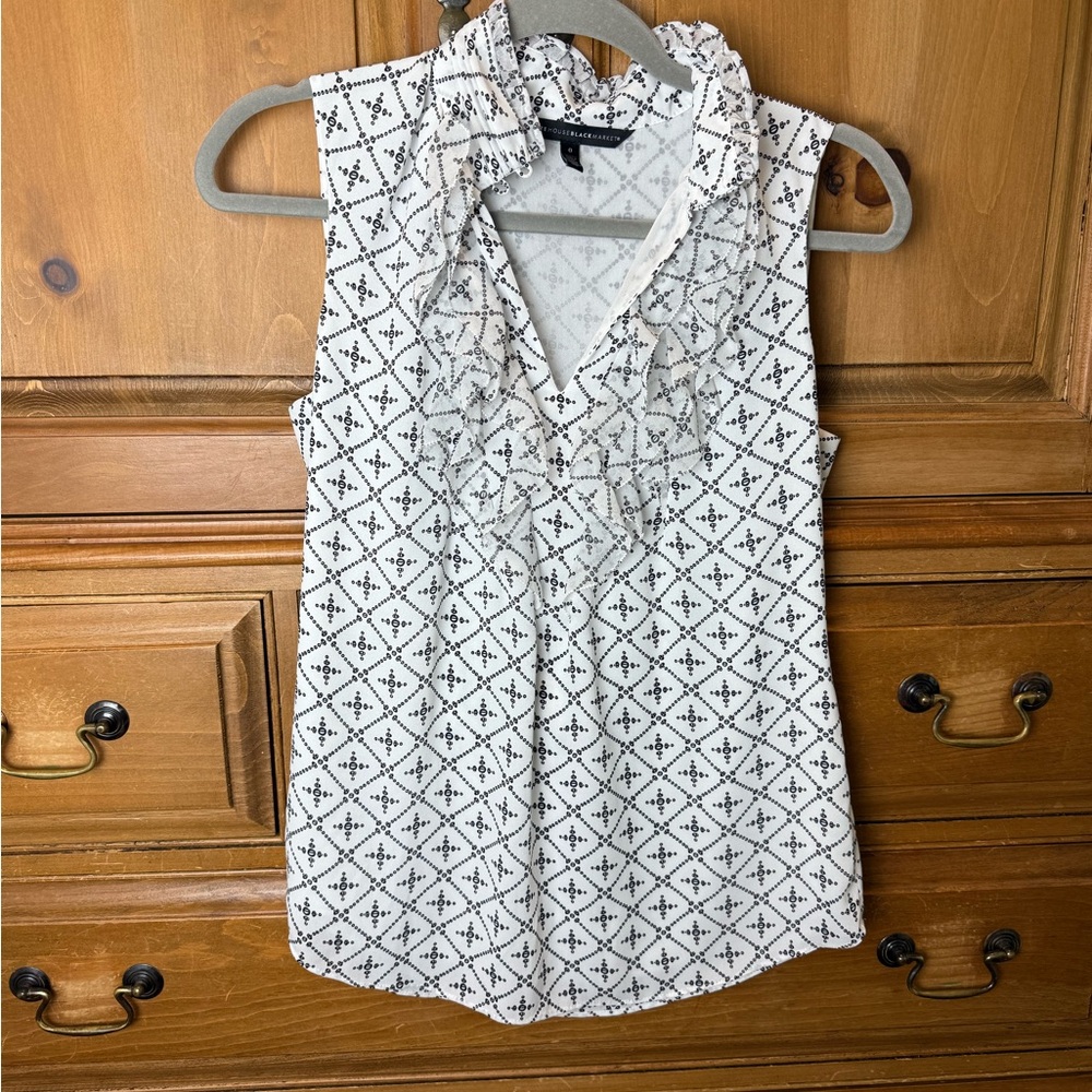 Women's Ruffled Sleeveless Top - Black and White